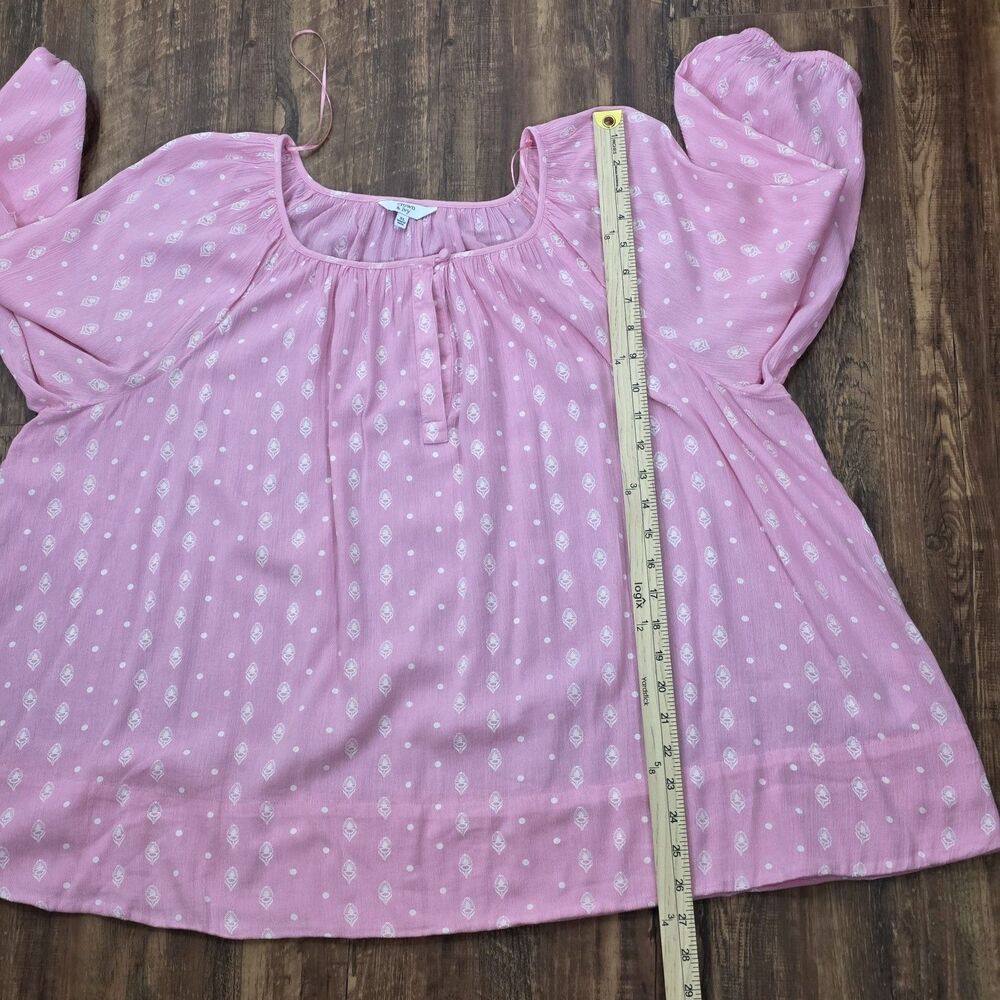 Crown & Ivy Pink Peasant Blouse Top XL Boho Floral Dot 3/4 Sleeve Gauze Barbieco - Picture 9 of 11